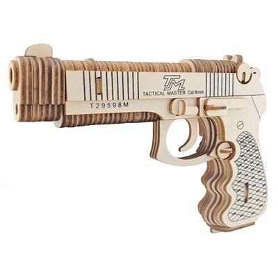 China Eco-friendly Laser Cut Revolver DIY Wooden 3D Puzzle Puzzle Simulation 3D Wooden Military Children's Toy for sale