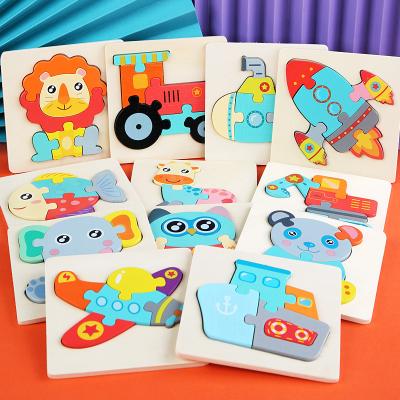 China 2022 New Educational Animal Wooden 3D Puzzle Toys For Preschool Children Vehicle Car Creative Wood Embedded Kit Games for sale