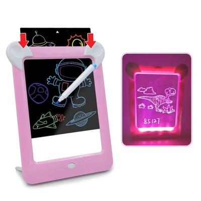 China 4 Colors Electric Fluorescence Tablet Pens LED Drawing Painting Boards Educational DIY 3D Toys Colorful Lights Kid Draw With Cards for sale