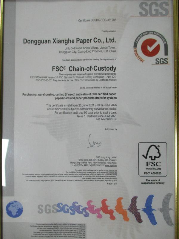 FSC - Dongguan Xianghe Paper Co., Ltd.