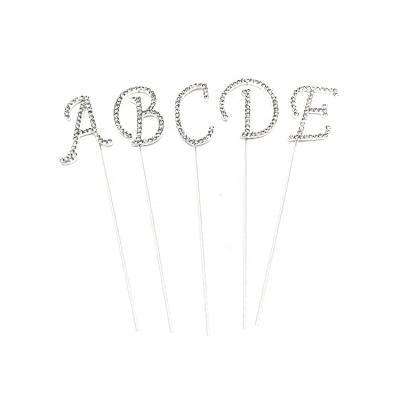 China Wedding Factory Supply Rhinestone Diamante Gem Cake Pick Topper Wedding Initials SILVER Clear Letters for sale