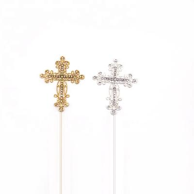 China Factory Guangzhou Fucun Easter Day Metal Cross Cake Topper Rhinestone With Crystal Customized for sale