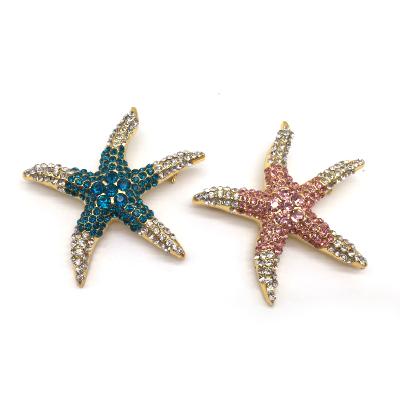 China Garment Accessories Wholesale Custom Rhinestones Sea Animal Starfish Brooches Pins Brooches for sale