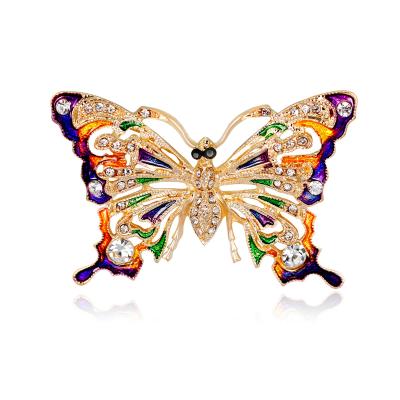 China Decoration Winged Colorful Butterfly Crystal Rhinestones Brooch Enamel Pin for sale