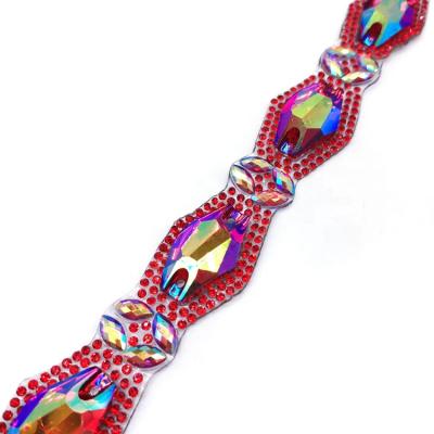 China Pointback Iridescent Red Rhinestone Bling Trim in the Yard Resin Stone Iron on Trim for clothes&accessories for sale