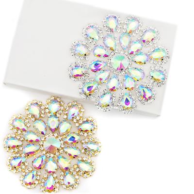 China Flatback Flatback Sew On Applique Round Rhinestone Embellishments Crystal Appliques Iridescent Patch Crystal For Dress for sale