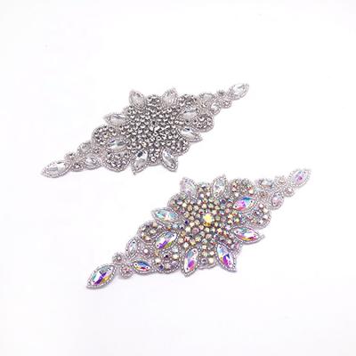 China Decorative Flatback Bling Rhinestone Patches Iron On Rhinestone Applique For Wedding Dress Embellishment for sale