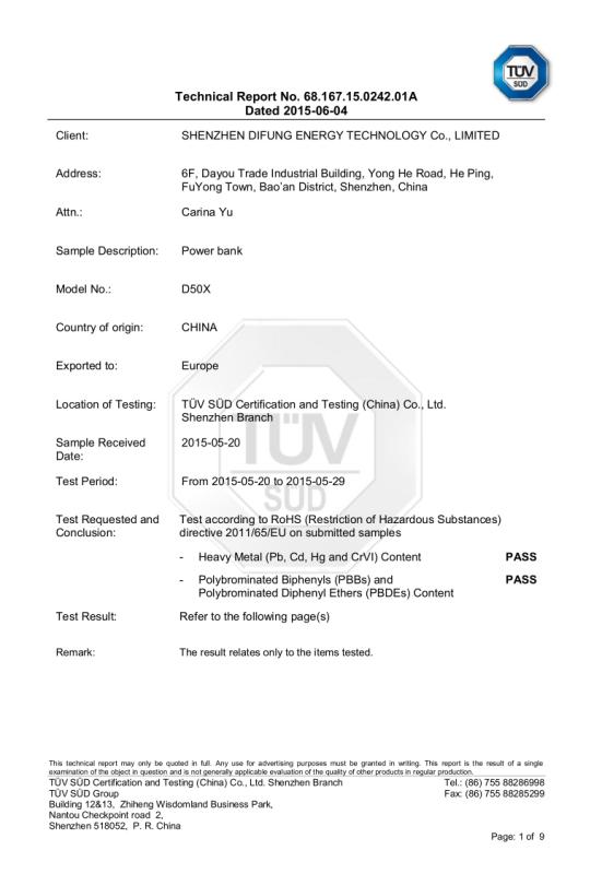 RoHS - Shenzhen Difung Energy Technology Co., Ltd.