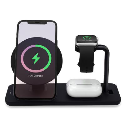 China New Portable Wireless Mobile Phone Charging 15W Mobile Phone Charger Station Fast Magnetic 3 in 1 Wireless Charger for sale