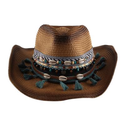 China Fashionable Western Cowboy European and American Style Western Cowboy Hat Large Eaves Outdoor Beach Straw Hat For Women for sale