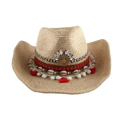 China The new European and American style spring and summer new bask European and American Western shade Straw Hat Cowboy Hat Outdoor Beach Hat for sale