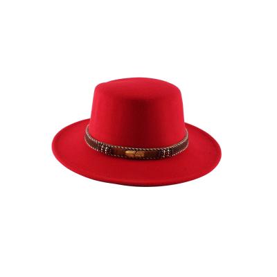 China Hot Selling Men Women Casual Vintage Wide Brim Fedora Hat With Belt Buckle Hat Fedora Hats for sale