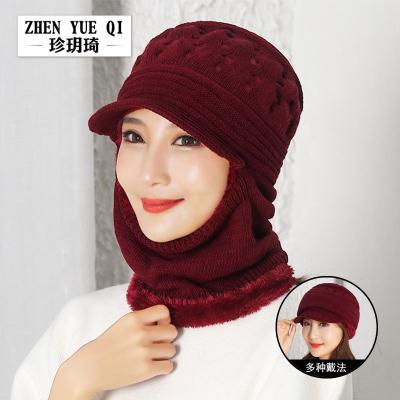 China Winter Cropped Beanie Hat Ear And Neck Warm Knitted Scarf And Hat Set BT-1639 for sale