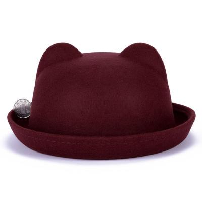 China Fashion winter parent-child top hat thrower hat kids fashion lady cat ear imitation woolen basin hat for sale