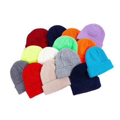 China Winter COMMON Custom Acrylic Single Hat Wide Cuff Ribbed Knitted Beanie For Adult for sale