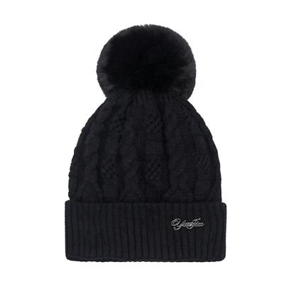 China Lovely COMMON Winter Ball Knitted Beanie Hat Fashion Soft Warm Beanie Hat With Pom Pom for sale