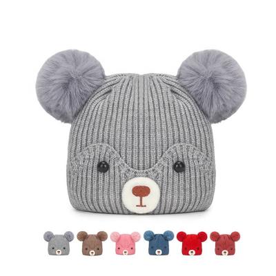 China COMMON Cute Winter Soft Bear Style Woolen With Two Pompom Beanie Hat For Children for sale