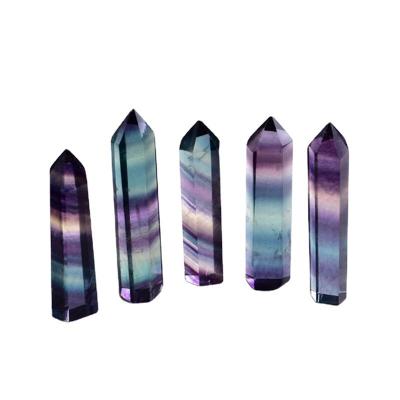 China Colorful Jewelry Beads Crystal Crafts Fluorite Crystals Healing Single-Acute Hexagon Stones Natural Colored Column Crystal Fluorite Prism Fluorite for sale