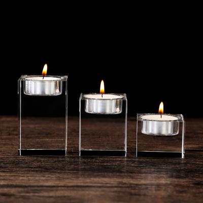 China High End Romantic Square Clear Stick Candle Holder Wedding Party Business Gift Candle Glow Crystal Candle Holder for sale