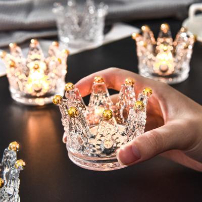 China Creative Business Gift Crystal Glass Crown Candle Holder Decoration Confession Candlelight Romantic Dinner Props Decoration Ring Storage for sale