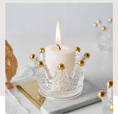 China Business Gift Crown Shaped Wedding Candle Jar Crystal Glass Nail Art Cup Candle Holder Empty Glassware Decoration for sale