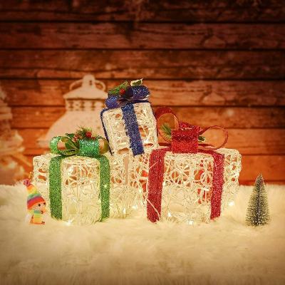 China High Quality Handmade Acrylic Snow Gift Box Christmas Lights Pattern 3D Waterproof Giftbox Lit Christmas LED For Outdoor Use for sale