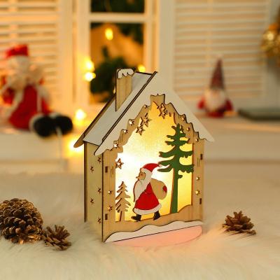 China Factory Sale Natural Christmas Home Lights Table Ornaments Wood Top Creative Luminous Christmas Tree Lighting Xmas Hanging Decor for sale