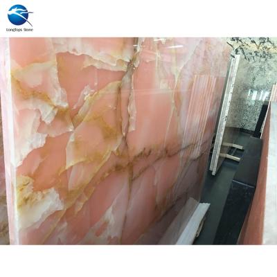 China Interior Flooring Longtops Natural Stone Slab Pink Onyx Price for sale