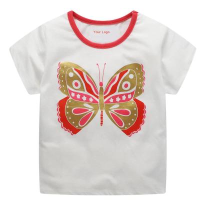 China Toddler Girls Summer Anti-Shrink Clothing With Gold Butterfly Print In Organic Cotton T-shirt For Girl for sale