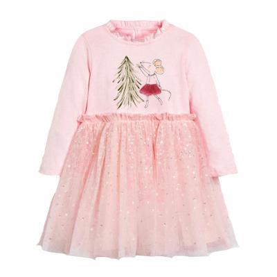 China Casual Girl Year Clothes Winter Autumn Warm Fleece Cotton Fabric Ruffle Neck Infant Toddler Dress With Print And Sequins for sale