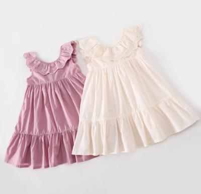 China Fashion Knee-Length Kids Solid Color O-Neck Petaled Sleeveless Washable Summer Kids Party Princess Girls Dress For Baby for sale