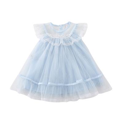 China Kids Knee-Length Kids Summer Solid Color O-Neck Petaled Sleeveless Washable Girls Party Princess Partywear Dress For Baby for sale