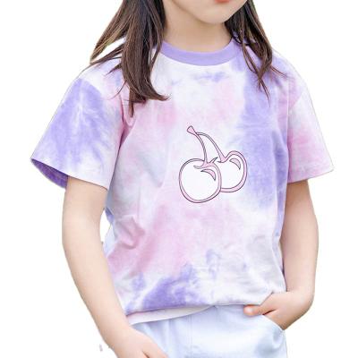 China Girls Anti-Shrink Clothes 95% Cotton 5% Spandex Tie Dye Short Sleeve T-shirt For 3-13 Year Kids T-shirt Teenage Girl for sale