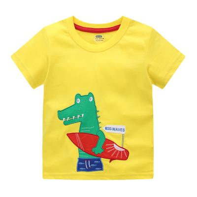 China Toddler kids clothes boys embroidery patchwork anti-pilling embroidered cartoon cotton animal T-shirt for summer 2021 for sale