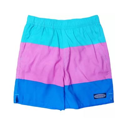 China Summer Breathable Panel Shorts Colorful Stripe Trimmed Mesh Boys Swimwear and Beachwear Trunks for sale