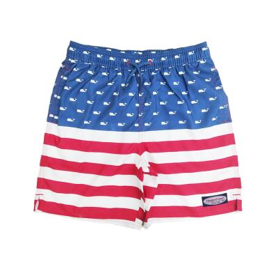 China Beachwear Waterproof Breathable White Stripes Red Whale Printed Swim Trunks Board Shorts Boys Mens Breach Shorts for sale