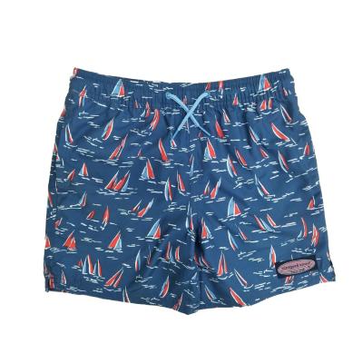 China Long Beach Breathable Panel Shorts Custom Casual Breathable Sailboat Printing Pockets Swim Trunks For Mens Boys for sale