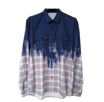 China Fashion hot sale long sleeve splice plaid anti-pilling with solid print focusrite smart men's casual shirts for sale