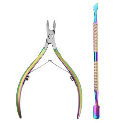 China 1Set 14.5*10*1CM Stainless Steel Finger Cuticle Scissors Pushers Skin Remover Dead Nail Art Manicure Tools for sale