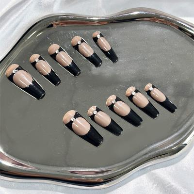 China Handmade Design Black Press On Nails Long Coffin Nails Full Cover DIY Artificial Handmade Fake Nails for sale