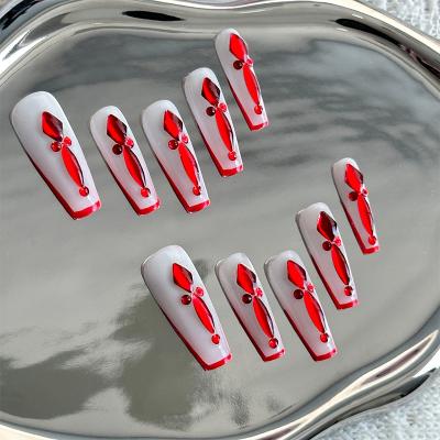 China French Design Handmade Press On Nails Red Long Coffin Nails With Multi-shape Full Cover Artificial Nails for sale