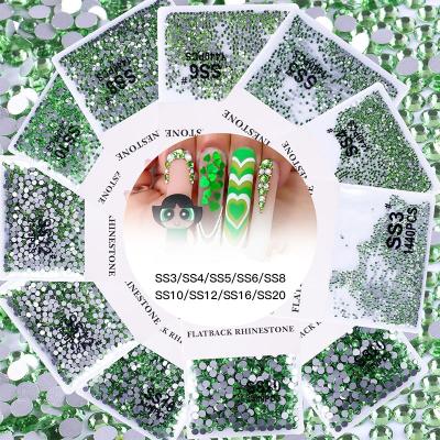 China Crystal Glass Nail Art Flat Back Rhinestones Light Green Mix Grades Glass Rhinestone Flat Back Crystal Nail Rhinestone for sale