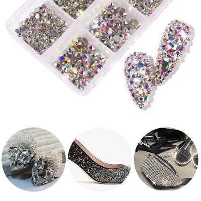 China Crystal Glass Grids 6/Flat Bottom Decorations Crystal Glass Flat Bottom Nail Rhinestones Box Nail Nail Charms DIY Jewelry for sale