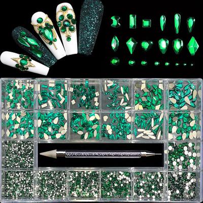 China Crystal Glass Grids 21 Nail Multi Shapes Rhinestones Nail Art Charms Rhinestones 3d Crystal Nail Decorations Accessories for sale