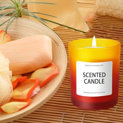 China Hot Selling Natural Birthdays Amazon Aroma Custom Private Label Soy Wax Candles Color Glass Scented Candle For Gift Set for sale