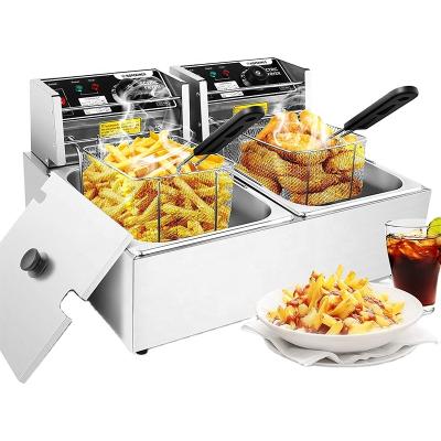 China Easy Operate Stainless Steel Double Basket Deep Fryer Electric Commercial Fryers for sale