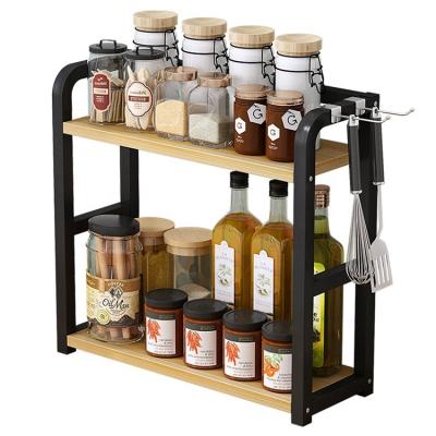 China 2022 Viable kitchen products of all types organizer masala box 2 tire metal spice rack commercial wooden wholesale Te koop