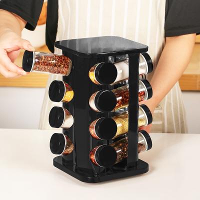 Cina 2022 Sustainable Luxury Lazy Rustic Black Susan Glasses Rotating Tiered Portable Decorative 6pcs Spice With Jar Labels Rack Organizer Set in vendita