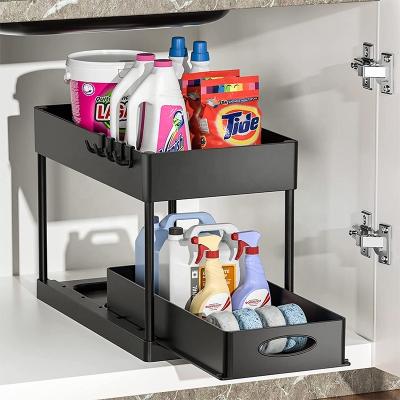 China 2022 New Multifunctional Sustainable Under Sink Storage Rack Double-Layer Bathroom Kitchen Sliding To Pull Out Spice Rack for sale