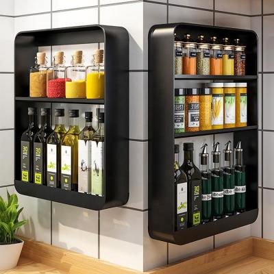 China Wall-Mountable Kitchen & Organazation Wall-Mountable Punch-Free Black Metal Rack Kitchen Countertop 4 Tier Countertop Storage Shelf Spice Rack en venta